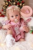 BABESIDE Reborn Baby Dolls Bettie - 17 Inch Soft Body Realistic Baby Doll Girl Lovely Awake Blond Curly Hair Girl Bebe Reborn de Silicona Real Life Baby Dolls with Gift Box for Kids Age 3+ Collectors
