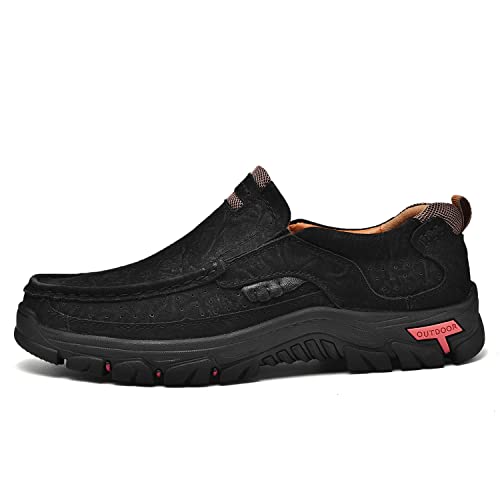 Image of MOSTELO Mens Slip On Casual Loafers Classic Outdoor Leather Walking Hiking Shoes Comfortable for Work Office Dress Outdoor