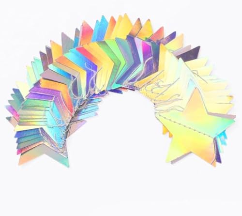 Image of Iridescent Glitter Star Garland Hanging Decorations, Streamer Bunting Banner Decorations,65 Feet, Twinkle Star Backdrop for Graduation, Birthday, Wedding, Christmas Party, New Year (Iridescent)