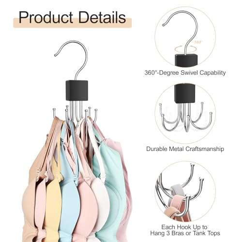 2 Pack Tank Top Hanger, Bra Hangers for Closet Organizer Max 36 Storage Capacity, Space Saving 360°Rotatable Metal Bra Organizer, Closet Organizers and Storage for Tank Top, Bras, Scarf, Purse etc. - Image 5