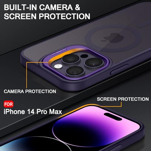 Image of TheGiftKart Hybrid Matte Frosted Back Cover Case for iPhone 14 Pro MAX Compatible with MagSafe | Built-in Stand | Shockproof Hard Back Case Cover for iPhone 14 Pro MAX (PC & TPU, Translucent Purple)