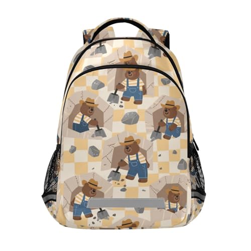 Cartoon Brown Beer Workers big kid backpack with big book bags for 5th grade school boys girls mochila para ni?os