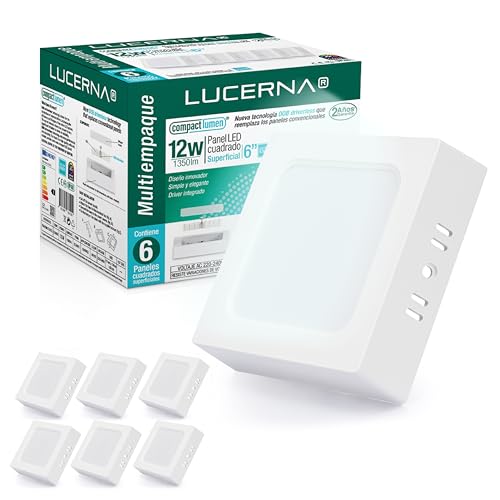 LUCERNA Plafon LED de Superficie Cuadrado 12W - Luz Blanco Frío 6500K - 1350LM - Focos para Interior Cocina - Downlight de Superficie PACK 6
