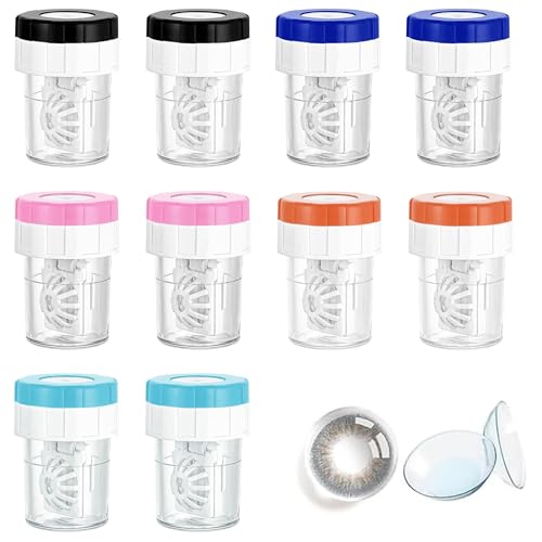 YOYEAH Kontaktlinsenbehälter Set 10 Stück Mehrfarbig Kunststoff 4 8 x 3 4 cm Manueller Linsenreiniger mit Rotationsfunktion Tragbar für Weiche Linsen Zuhause & Reisen