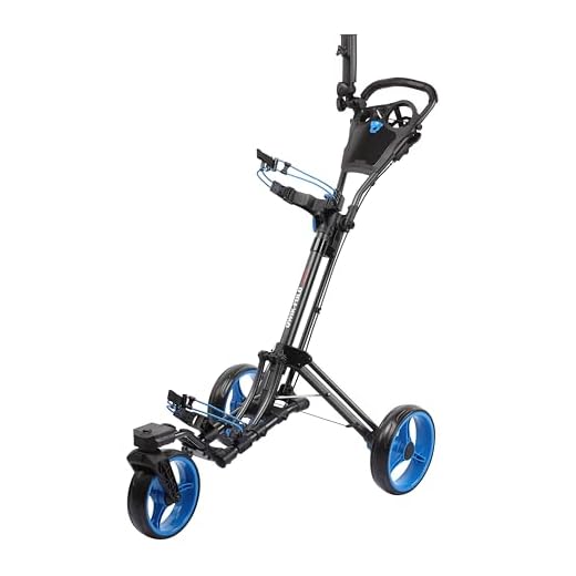 Qwik-Fold 360 Swivel 3 Wheel Push Pull Golf CART - 360 Rotating Front Wheel - ONE Second to Open & Close! (Charcoal/Blue)