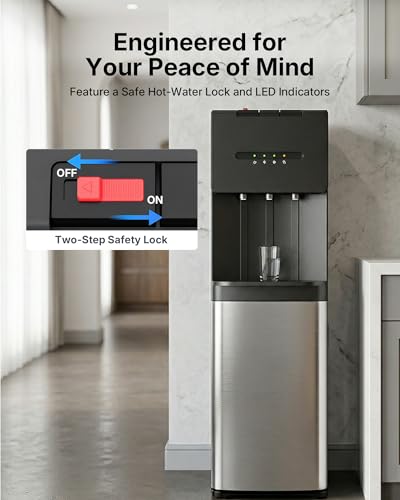 Image of EUHOMY Bottom Loading Water Cooler Dispenser for 5 Gallon Bottle, 3 Temperature Freestanding Hot and Cold Water Dispenser with Stainless Steel Tank & Child Lock for Home Office, Black