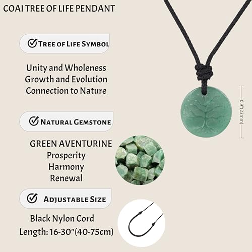 COAI Tree of Life Necklace Green Aventurine Pendant, Adjustable Nylon Cord/Leather Necklace for Men Women3