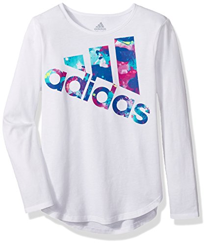 adidas Girls' Little Long Sleeve Logo Tee, White Multi, 6