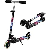 TENBOOM Patinete para niños de 4 a 7 años, 2 ruedas iluminadas de regalo para niñas y niños de 6 a 12 años, patinete para niños fácil de plegar con 3 niveles de manillar ajustable y freno trasero