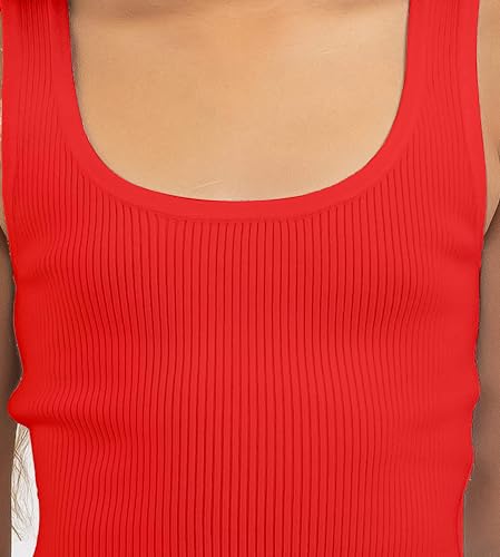 Image of KYDA KIDS Girl's Casual Sleeveless Solid Cotton Rib Knitted Square Neck Crop Tank Top for Girls