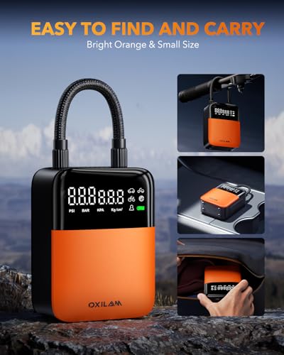 OXILAM C1 Tire Inflator Portable Air Compressor - Rechargeable 3x Faster Air Pump For Car Tires With Tire Pressure Gauge, 150psi Cordless Air Compressor For Car, Motorcycle, Bike, Ball And More