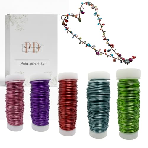 Kupferdraht-Set 5x30m, 5mm, Lila, Eisblau, Rosa, Rot, Hellgrün, Schmuckdraht, Lackdraht, Basteldraht bunt, Effektdraht, Myrtendraht, Schmuckdraht, Schmuck Faden