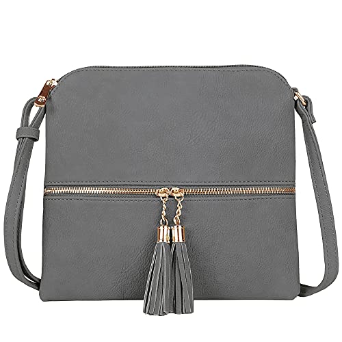 Image of SG SUGU Lightweight Medium Crossbody Bag Shoulder Bag with Tassel and Zipper Pocket
