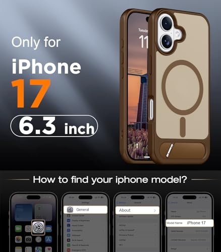 Image of Designed for iPhone 17 Case, [Built-in Invisible Kickstand][Compatible with MagSafe][Military Grade Shockproof] Slim Translucent Matte Phone Case 6.3 inch (Desert Brown)