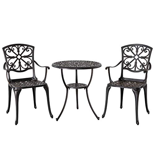 Avestar 3-teiliges Outdoor Bistro Set, runder 60 cm Bistrotisch aus Aluminiumguss, mit einem Schirmloch, 2 Balkonstühlen, für Terrasse, Garten, Hinterhof und Balkon Set, Schwarz (Mit Armlehnen) Avestar 3-teiliges Outdoor Bistro Set, runder 60 cm Bistrotisch aus Aluminiumguss, mit einem Schirmloch, 2 Balkonstühlen, für Terrasse, Garten, Hinterhof und Balkon Set, Schwarz (Mit Armlehnen)