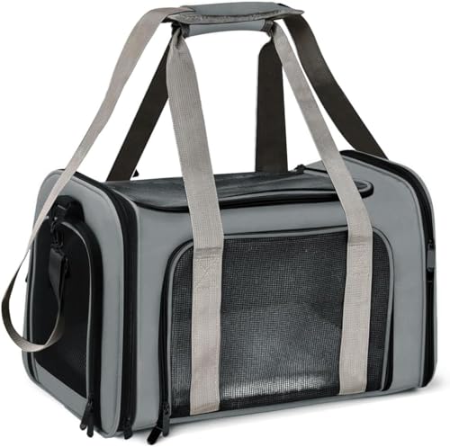 Bolsa de Transporte para Pet com Ventilação, 42 x 26 x 27 cm, Portátil para Avião, Ônibus e Carro, Com Ventilação nos 4 Lados, Premium (Cinza)