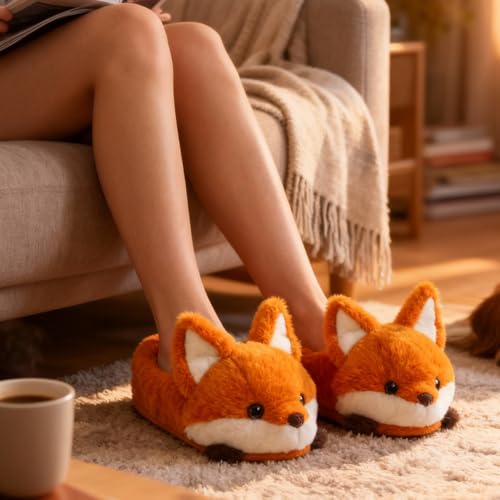 Image of ARELUX Animal Slippers Cotton Adult Unisex, Cute Novelty Raccoon Fox Red Panda Plush House Shoes with Non-Slip Sole, Warm Fuzzy Lining for Indoor Outdoor Cosplay Party Gift