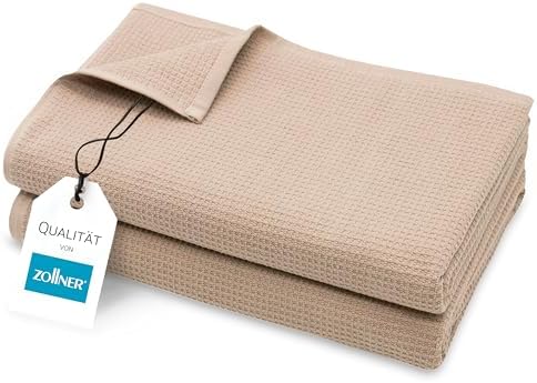 ZOLLNER 2er Set Saunatücher in 70x180 cm - langlebige Badetücher in beige - mit praktischem Aufhänger - Zeitloses Waffelmuster - waschbar bis 95°C - Baumwolle - Hotelqualität