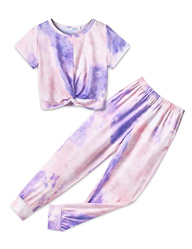 Arshiner Mädchen Bekleidungsets Batik T-shirt mit Hosen Set Kurzarm Trainingsanzüge Freizeit Kleidung Sets für Mädchen 12-13 Jahre