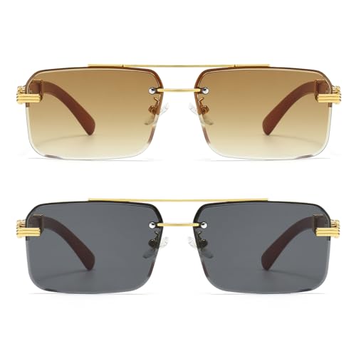 Image of Gleyemor Mens Sunglasses Fashion Rimless Rectangle Sunglasses Square Frameless Sunglasses for Men