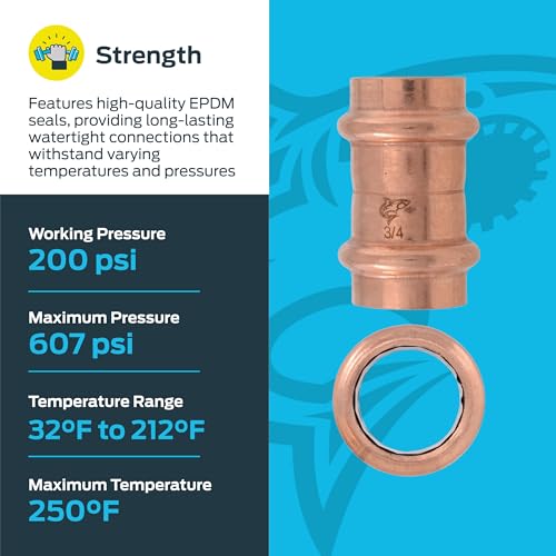 Image of SharkBite 3 /4 Inch Coupling, Copper Press Plumbing Fitting, Pack of 5, UPR016X5