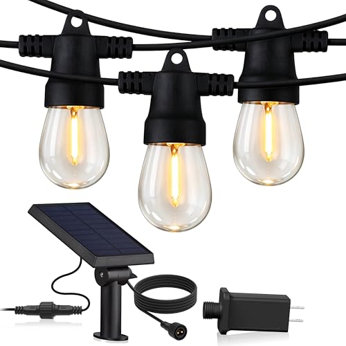 Image of Brightech Ambience Hybrid Outdoor String Lights - Dual Plug and Solar Powered Waterproof LED Light String for Outside - 27 Ft, Soft White Edison Bulbs, for Camping, Patio, Cafe, Yard, Porch