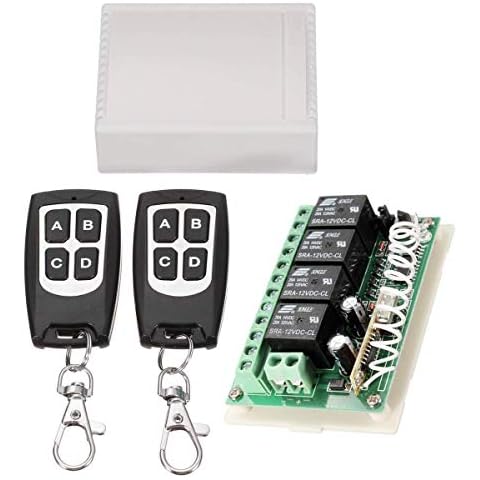 433Mhz Wireless RF Switch Long Range DC 12V 4CH Channel Wireless Remote Control Switch, DC12V Relay Receiver Module, Transmitter Toggle Switch RF Relay (2 Transmitter & 1 Receiver) Cover