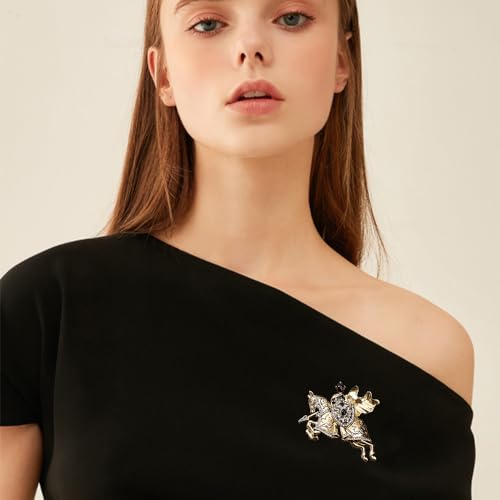 Image of Antique Knights Templar Brooch Pin for Women Men Unisex Rhinestone Crusaders Solomon's Temple Shield War-horse Luck Clover Leaf Engraved Vintage Dress Suit Accessories Jewelry Gift Souvenir