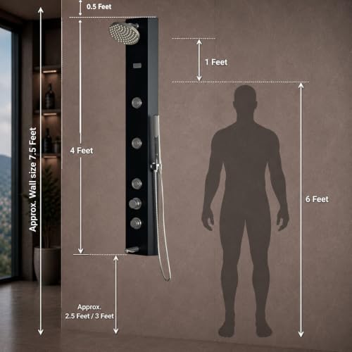 Image of JAAZ Shower Panels for Bathroom | Premium Multi-Function Shower Panel with Rain Shower, Hand Shower & Body Jets | Wall Mounted Bathroom Shower System (Otis Black)