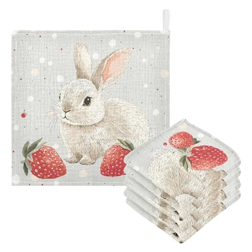 vvfelixl Rabbit Strawberries Baby Burp Cloths Baby Muslin Washcloths for Boys Girls Cotton Babys Face Towel for Newborn Infants Soft and Absorbent 11.8 X 11.8 in, 5 Pack3