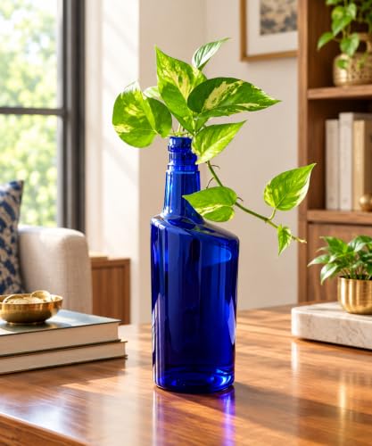Best Decorative Vases: Glass vs Ceramic 43 Blue Glass Bottle Vase for Indoor Plants, Cobalt Blue