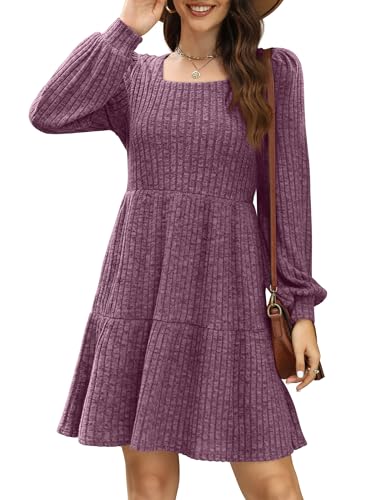 Image of Sampeel Womens Square Neck Long Sleeve Fall Dresses Casual Babydoll Sweater Dress
