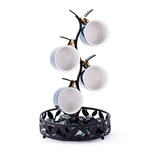 ZWANG Mug Holder,Countertop Mug Tree, Coffee Pod Basket Storage,4 Capacity Cup Mug Holder Tree,Coffee Counter Bar Accessory & Kitchen Organizer