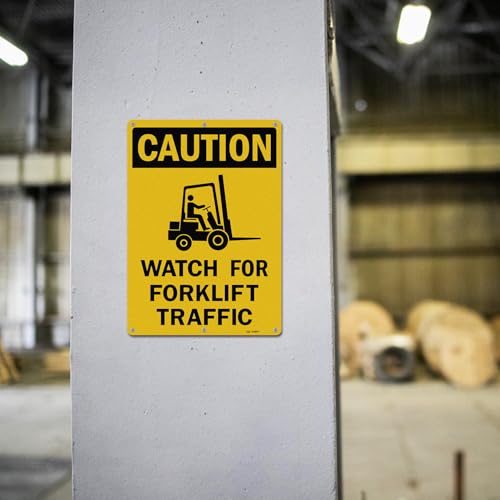 Image of T&R Large Watch For Forklift Traffic Sign - 2 Pack - 14 x 10 Inches Rust Free .040 Aluminum Reflective - UV Protected, Waterproof and Fade Resistant - 6 Pre-drilled Holes