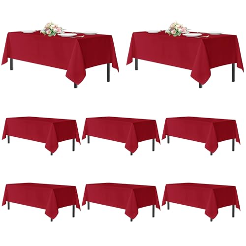 Image of sancua Red Tablecloths for 6 Foot Rectangle Tables, 8 Pack - Washable Polyester Fabric Table Cloth for Wedding Christmas Party, Birthday, Banquet Reception, 54x108 Inch