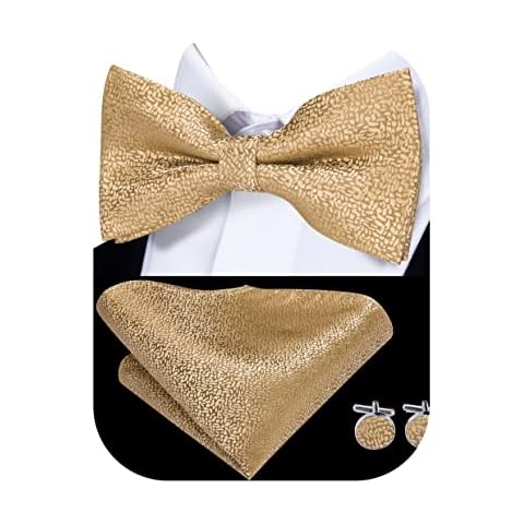 Dubulle Dark Gold Bowties Set Pre-tied Bowtie PocketSquare CUfflinks Set for Men Business Cover