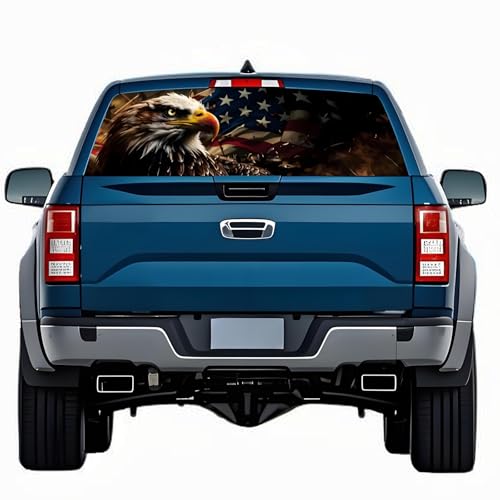Image of Rear Window Decals for Trucks - 65x17.3 in Back Window American Flag Decals Fit Most Pickup Trucks SUV, Vinyl Back Window Decal Truck Rear Window Graphics for Personalized