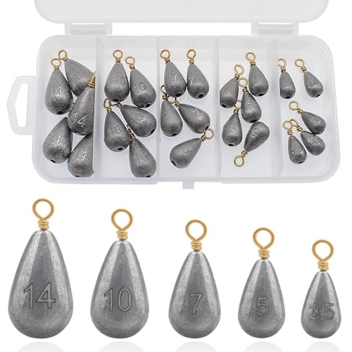 Fishing Weights Sinkers Kit, 5 Sizes 25pcs Bass Casting Drop Shot...