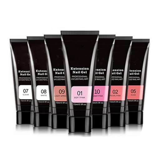 Gel de extensión uñas kit con lámpara UV LED y gel fortalecedor 7 colores