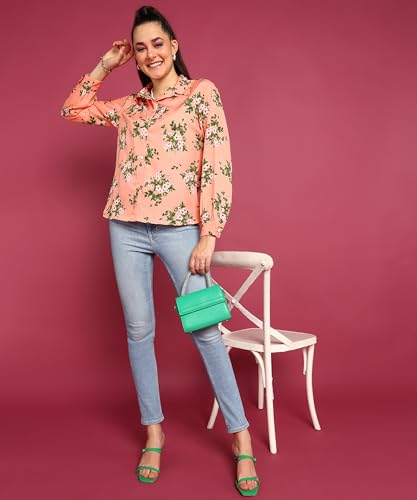 Image of POPWINGS Women Casual Sky Blue Floral Printed Shirt | Collar Button Shirt | Full Sleeve Shirt | Trendy Shirt | Regular Casual Shirt
