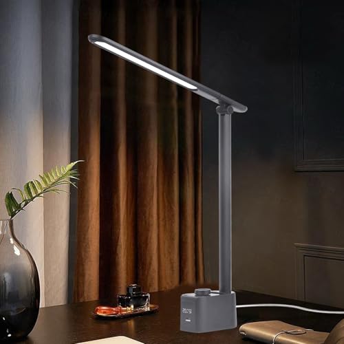 Sxhlseller Lámpara de Escritorio LED de 10 W con Puertos de Carga USB, Lámpara de Mesa Regulable con 5 Temperaturas de Color, Brillo Continuo, Visualización de la Hora, de Escritorio (T221012U) - imagen 5