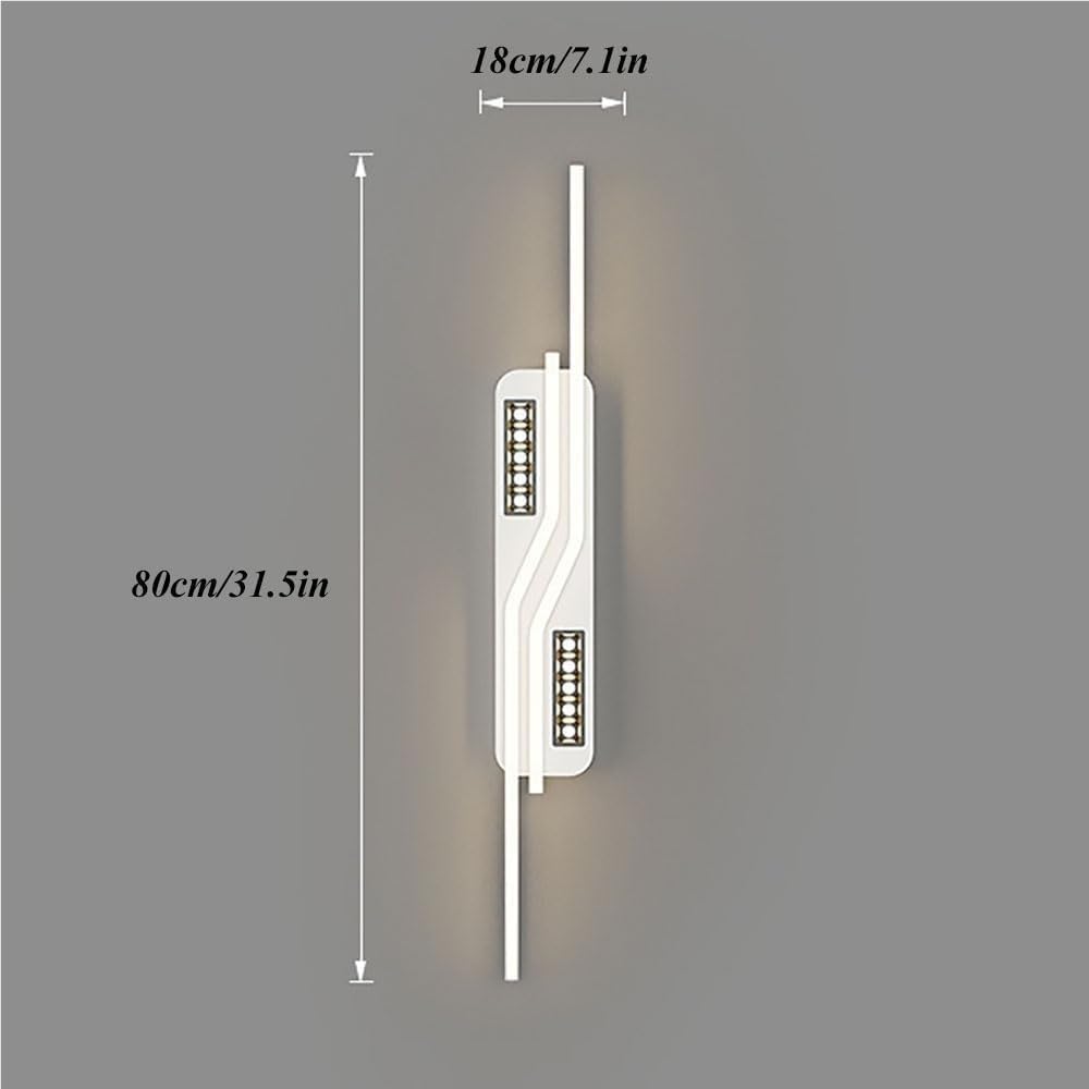 Ultra-Thin Linear Wall Lamp with White Acrylic Shade Metal Strip Modern Bedside Wall Sconce Geometric Long Wall Light for Bedroom Living Room(80CM)