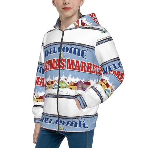 Welcome to Christmas Market Kids Pullover Hoodies Boys Zip Up Sweatshirts Girls Athletic Clothes with Pocket