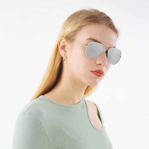 Image of grey jack Polarized Classic Aviator Sunglasses Lightweight Style For Men Women Silver Frame Silver Lens, Polarization, Large - Pack Of 1