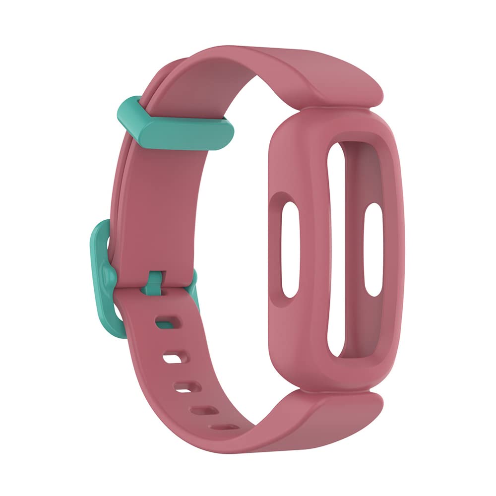 Watch Band Strap for Fitbit Ace 3 Kids, Soft Silicone Replacement Wristband, Waterproof Bracelet Accessories (Watermelon red+Cyan Button)