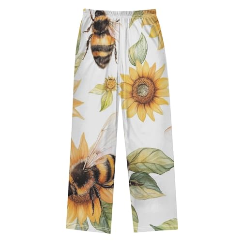 ZZXXB Bee and Sunflowers Boys Long Pants Soft Trousers Elastic Waist Kids Lounge Bottoms with Pockets S-XL2