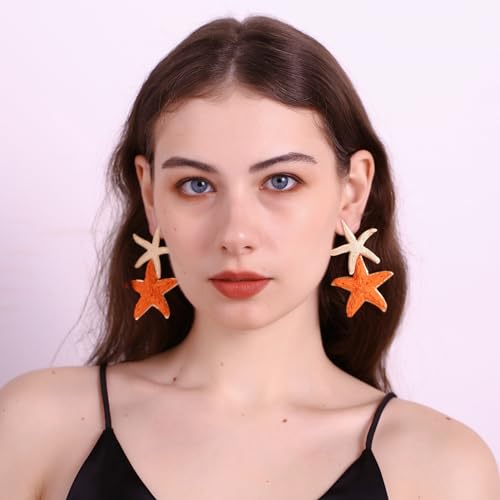 Raffia Starfish Earrings, Raffia Straw Wrapped Starfish Drop Dangle Earrings Summer Tropical Beach Jewelry2
