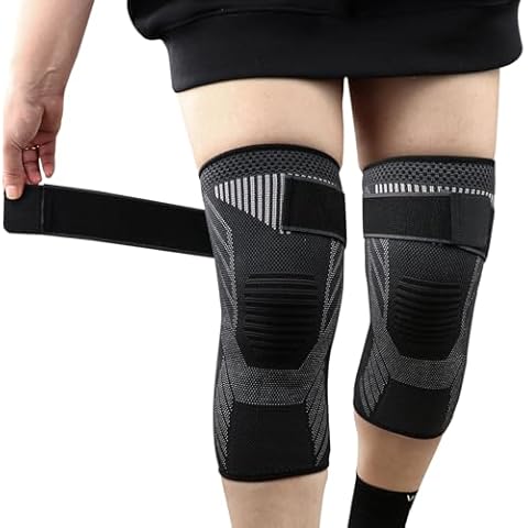 Knee Braces with Strap for Knee Pain, [2 Pack] Knee Compression Sleeve for Men and Women, Knee Support for Running Weightlifting Basketball Gym Fitness, Meniscus Tear Arthritis Joint Pain Relief etc Cover