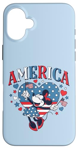 Carcasa para iPhone 16 Plus Disney Minnie Mouse America Retro Vintage Hearts 4th of July