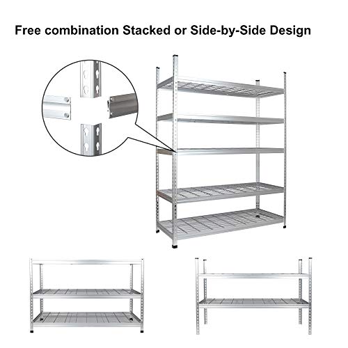 Amazon Basics 4000IBS Heavy Duty Adjustable Storage Shelving Unit, 5 Shelf, High-Grade Aluminum, Silver, 60 x 24 x 78 Inch